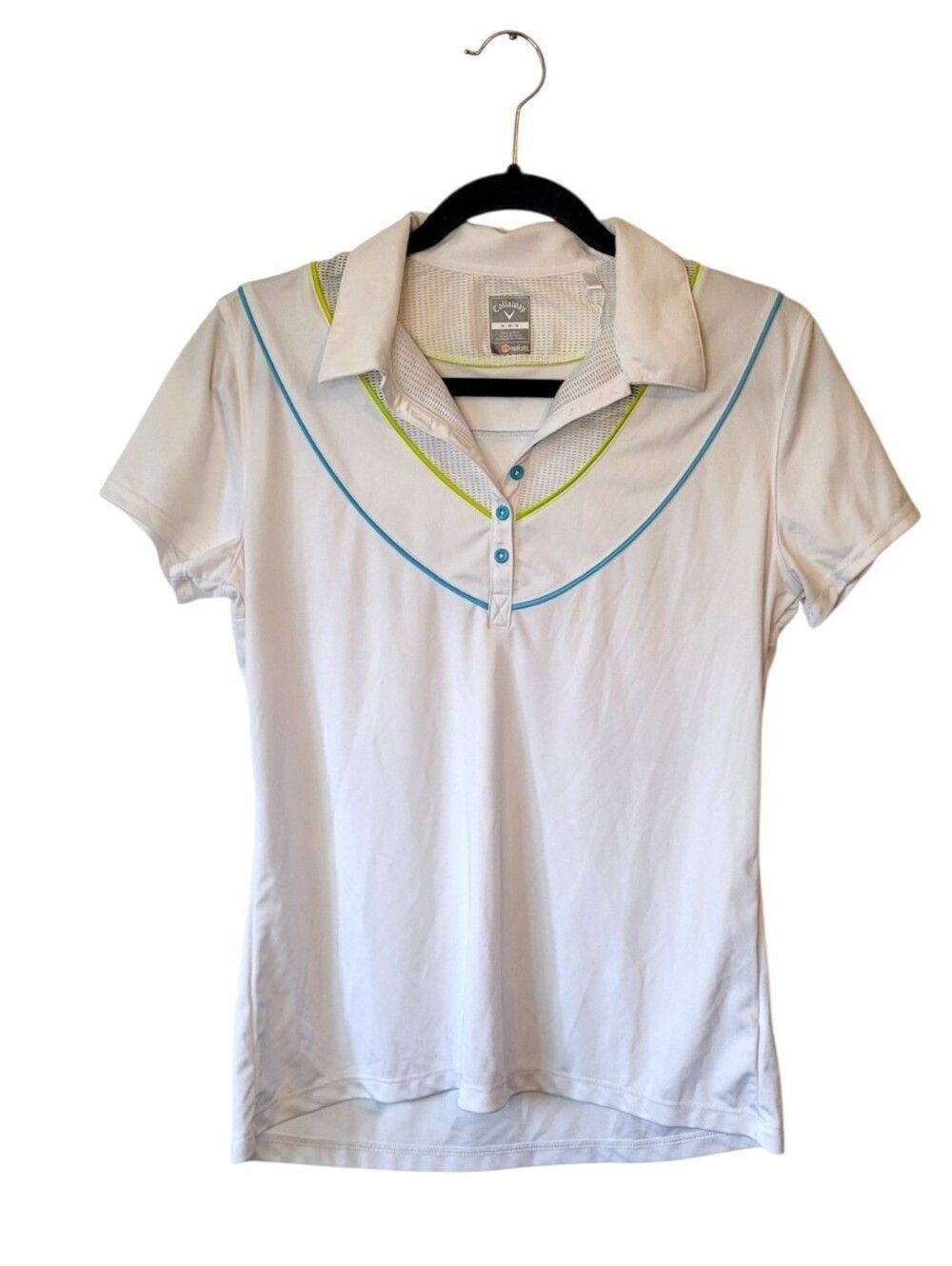 Callaway Opti-Dri White Short-Sleeve Polo with Blue and Lime Accents Size M